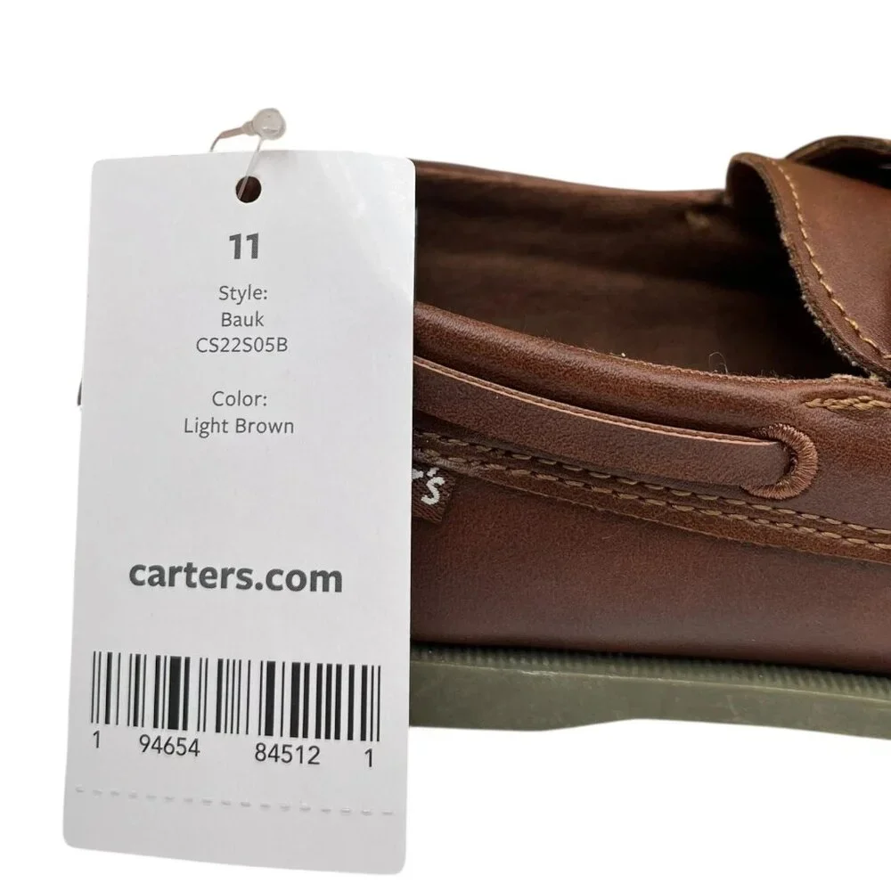Carter’s Little Boys Boat Shoes Size 10-12 Brown Slip-On Casual Classic Style‎